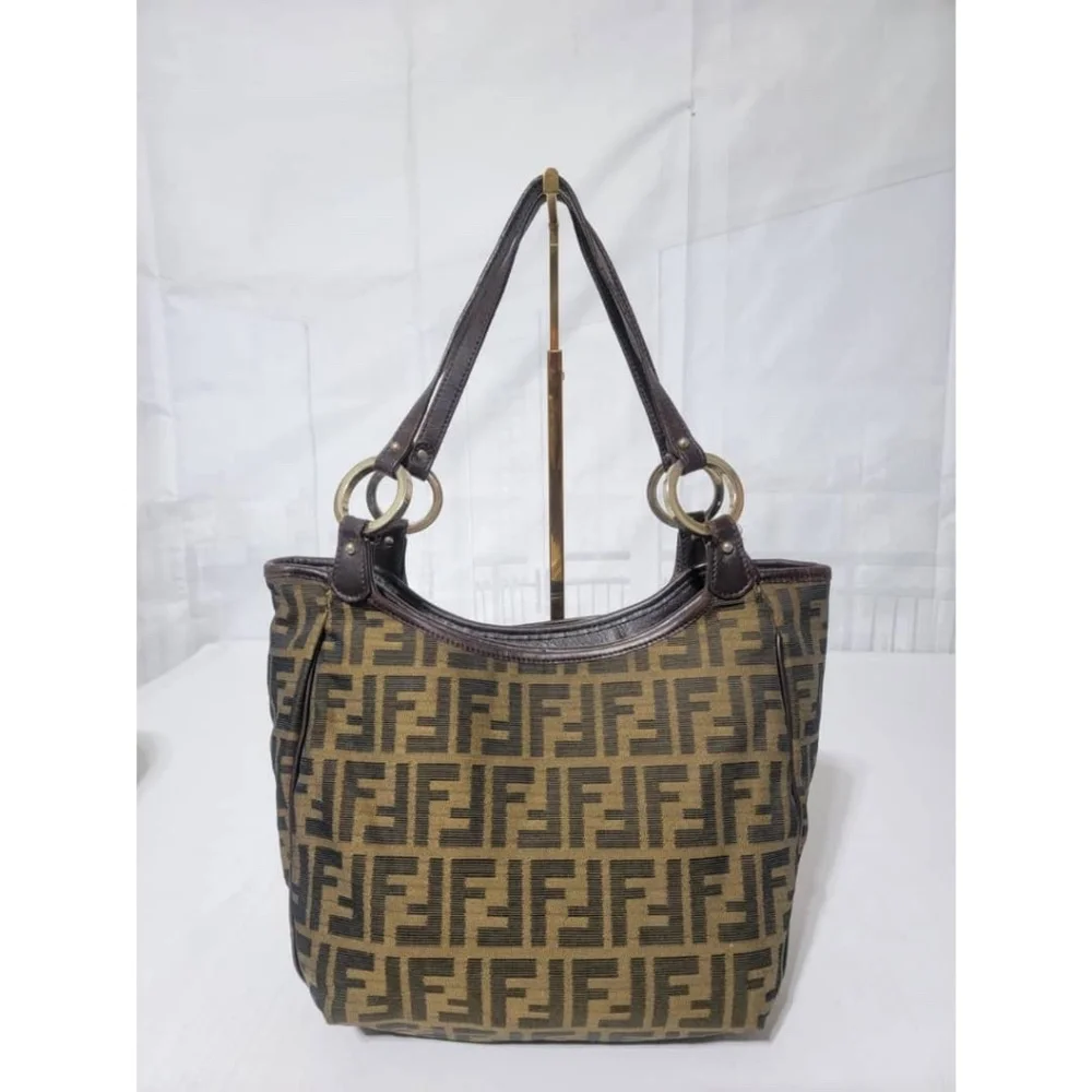 Authentic Fendi Tobacco Zucca Chef Moro Canvas And Leather Tote Bag - Picture 4 of 13